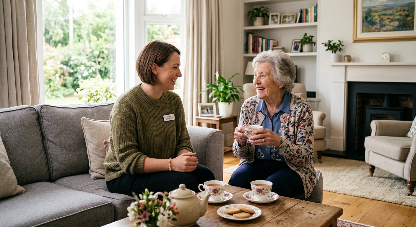 Caregiver providing in-home support to an older adult